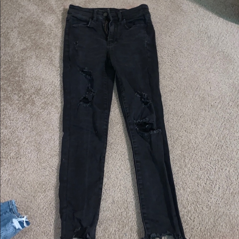 high-rise back ripped jeans